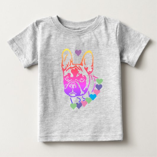 Französische Bulldogge bunte Herzen Valentinstag  ベビーTシャツ (正面)