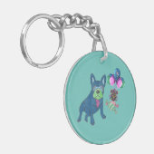 Französische Bulldogge Cartoon French Bulldog キーホルダー (正面左)