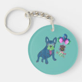 Französische Bulldogge Cartoon French Bulldog キーホルダー (正面)