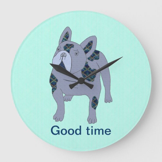 Französische Bulldogge Cartoon French Bulldog ラージ壁時計 (正面)