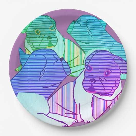 Französische Bulldogge Comic Neon French Bulldog ペーパープレート (正面)