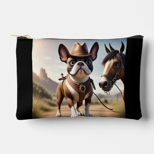Französische Bulldogge Cowboyhut French Bulldog アクセサリーポーチ (正面)