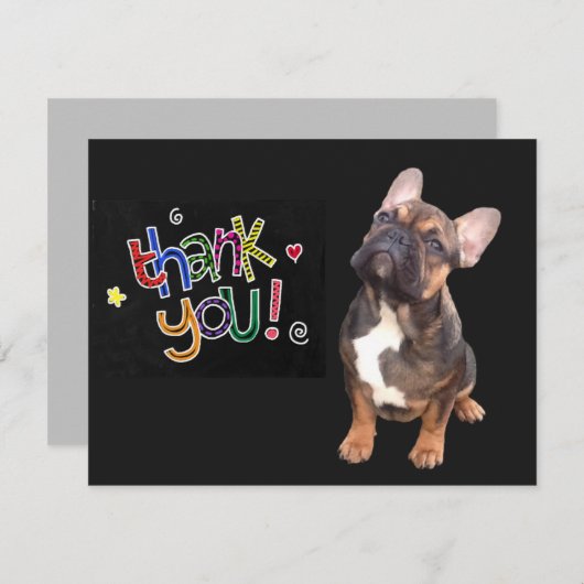 Französische Bulldogge Danke 招待状 (正面/裏面)