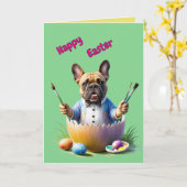 Französische Bulldogge Ei Ostern French Bulldog カード (黄色い花)