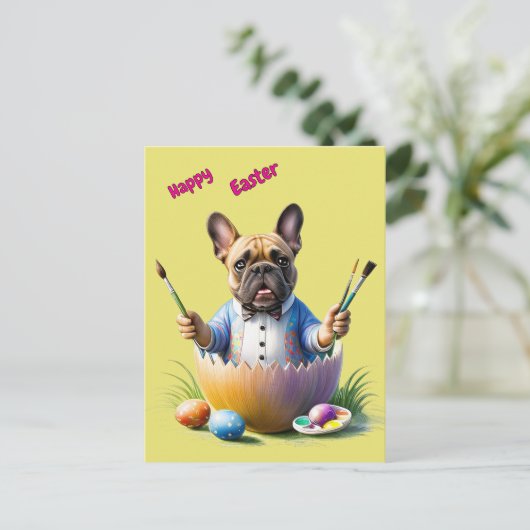 Französische Bulldogge Ei Ostern French Bulldog シーズンポストカード (スタンド正面)