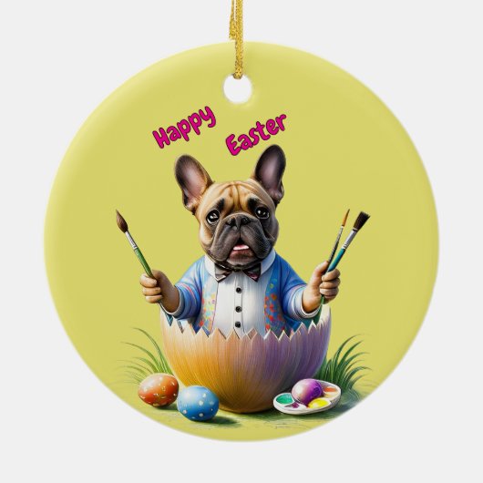 Französische Bulldogge Ei Ostern French Bulldog セラミックオーナメント (裏面)