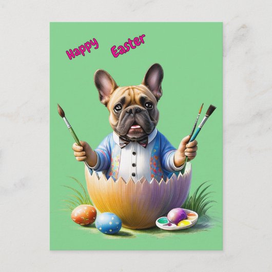 Französische Bulldogge Ei Ostern French Bulldog ポストカード (正面)