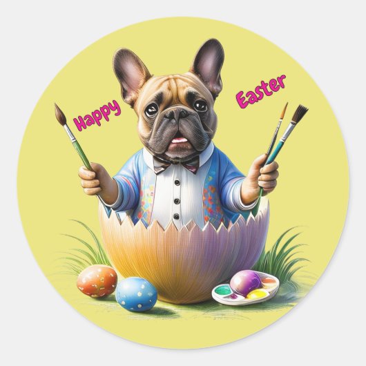 Französische Bulldogge Ei Ostern French Bulldog ラウンドシール (正面)