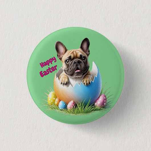 Französische Bulldogge Ei Ostern French Bulldog 缶バッジ (正面)