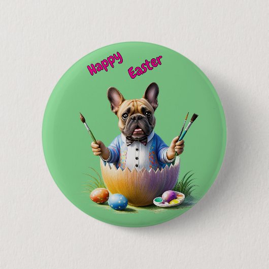 Französische Bulldogge Ei Ostern French Bulldog 缶バッジ (正面)
