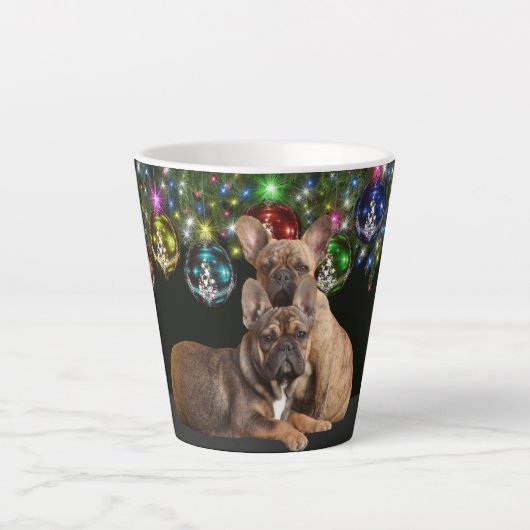 Französische Bulldogge Festlich French Bulldog カフェラテマグ (正面)