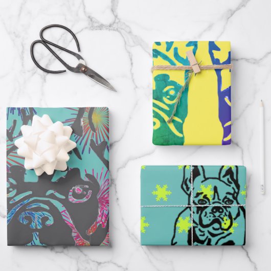 Französische Bulldogge Feuerwerk French Bulldog ラッピングペーパーシート (正面)