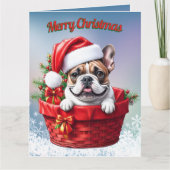 Französische Bulldogge French Bulldog im Korb カード (正面)