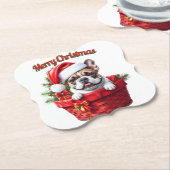 Französische Bulldogge French Bulldog im Korb ペーパーコースター (アングル)