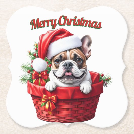 Französische Bulldogge French Bulldog im Korb ペーパーコースター (正面)