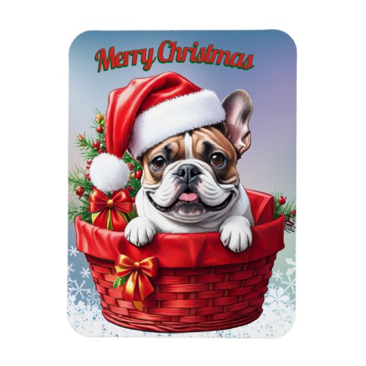 Französische Bulldogge French Bulldog im Korb マグネット (縦)