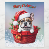 Französische Bulldogge French Bulldog im Korb ワインラベル (シングルラベル)