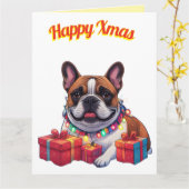 Französische Bulldogge French Bulldog Lichterkette カード (黄色い花)