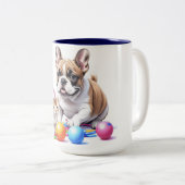 Französische Bulldogge French Bulldog mit Katze ツートーンマグカップ (正面右)