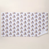 Französische Bulldogge French Bulldog mit Katze ビーチタオル (正面)