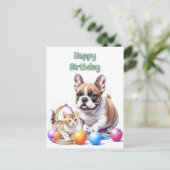 Französische Bulldogge French Bulldog mit Katze ポストカード (スタンド正面)