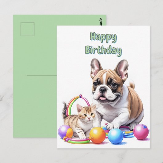 Französische Bulldogge French Bulldog mit Katze ポストカード (正面/裏面)