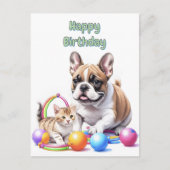 Französische Bulldogge French Bulldog mit Katze ポストカード (正面)