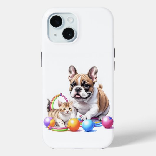 Französische Bulldogge French Bulldog mit Katze Case-Mate iPhoneケース (裏面)