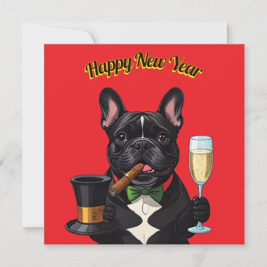 Französische Bulldogge French Bulldog Neujahr シーズンカード (正面)