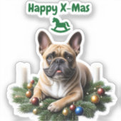 Französische Bulldogge French Bulldog  Weihnachten シール (正面)