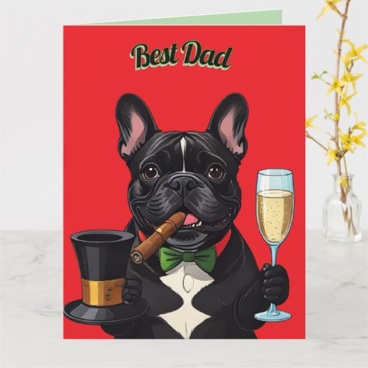 Französische Bulldogge French  Bulldog Zigarre  カード (黄色い花)