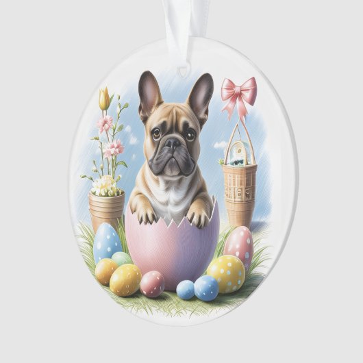 Französische Bulldogge Frohe Ostern French Bulldog オーナメント (正面)