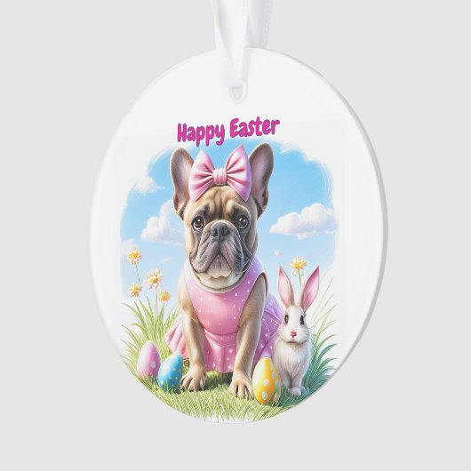Französische Bulldogge Frohe Ostern French Bulldog オーナメント (正面)