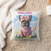 Französische Bulldogge Frohe Ostern French Bulldog クッション (ブランケット)