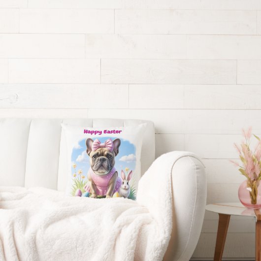 Französische Bulldogge Frohe Ostern French Bulldog クッション (ソファ)