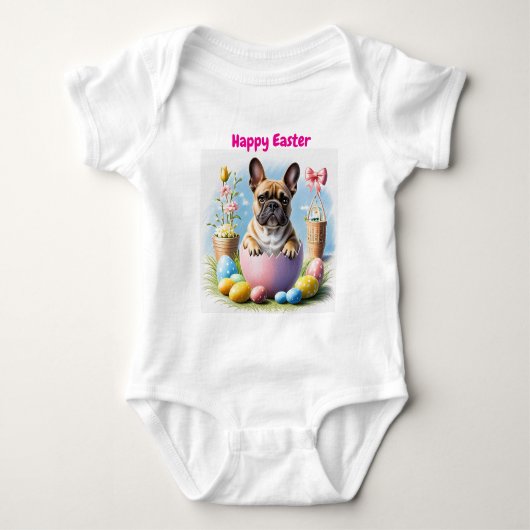 Französische Bulldogge Frohe Ostern French Bulldog ベビーボディスーツ (正面)