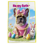 Französische Bulldogge Frohe Ostern French Bulldog ミディアムペーパーバッグ (裏面)