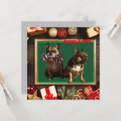 Französische Bulldogge Frohe Weihnachten Bulldog カード (正面/裏面インサイチュ)