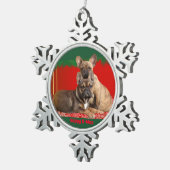 Französische Bulldogge Frohe Weihnachten Bulldog スノーフレークピューターオーナメント (右)