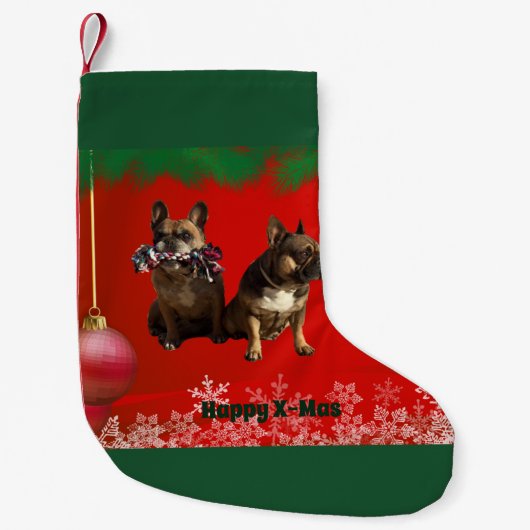 Französische Bulldogge Frohe Weihnachten Bulldog スモールクリスマスストッキング (正面)