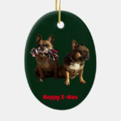 Französische Bulldogge Frohe Weihnachten Bulldog セラミックオーナメント (裏面)