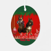 Französische Bulldogge Frohe Weihnachten Bulldog メタルオーナメント (正面左)