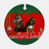 Französische Bulldogge Frohe Weihnachten Bulldog メタルオーナメント (正面)