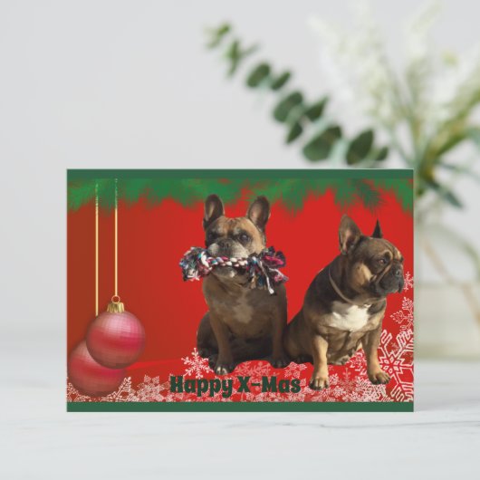 Französische Bulldogge Frohe Weihnachten Bulldog 招待状 (スタンド正面)