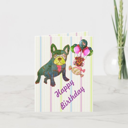 Französische Bulldogge Geburtstag French Bulldog カード (正面)
