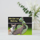 Französische Bulldogge Grünes Herz French Bulldog ポストカード (スタンド正面)