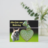 Französische Bulldogge Grünes Herz French Bulldog ポストカード (スタンド正面)