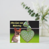 Französische Bulldogge Grünes Herz French Bulldog ポストカード (スタンド正面)