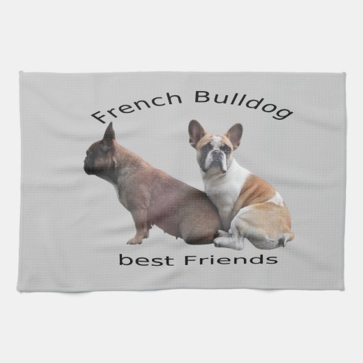 Französische Bulldogge Gute Freunde French Bulldog キッチンタオル (横)
