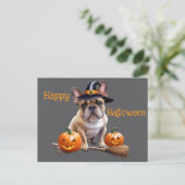 Französische Bulldogge Halloween Kürbisse Bulldog ポストカード (スタンド正面)